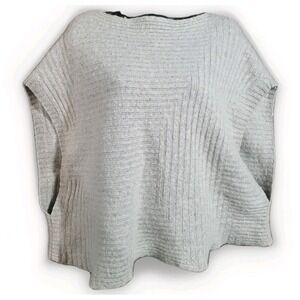 J Jill Pure Jill Wool Blend Sweater Poncho Sz M/L Beige Ribbed Lagenlook Neutral